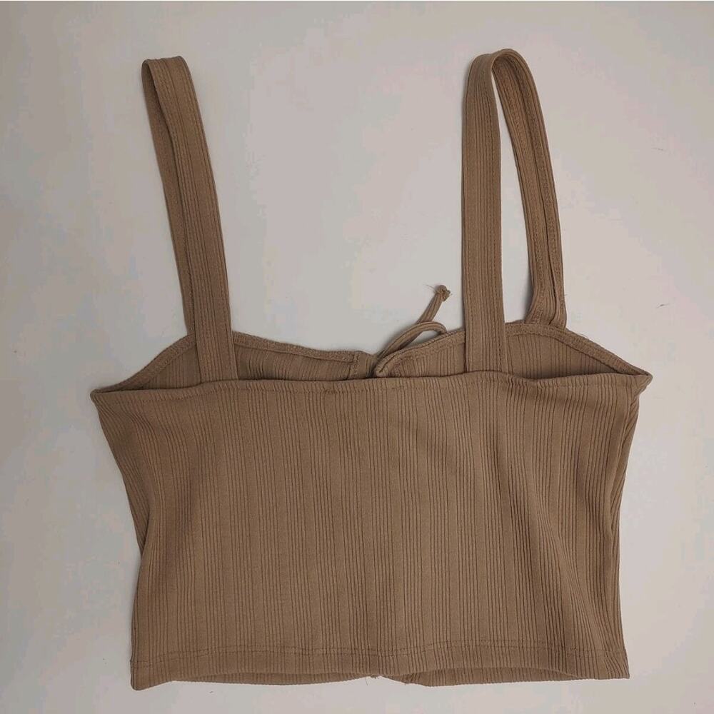 Women's Ribbed Lace-up Front Crop Top Cami/Bustier Sz Large Brown by Forever 21 - Picture 2 of 8